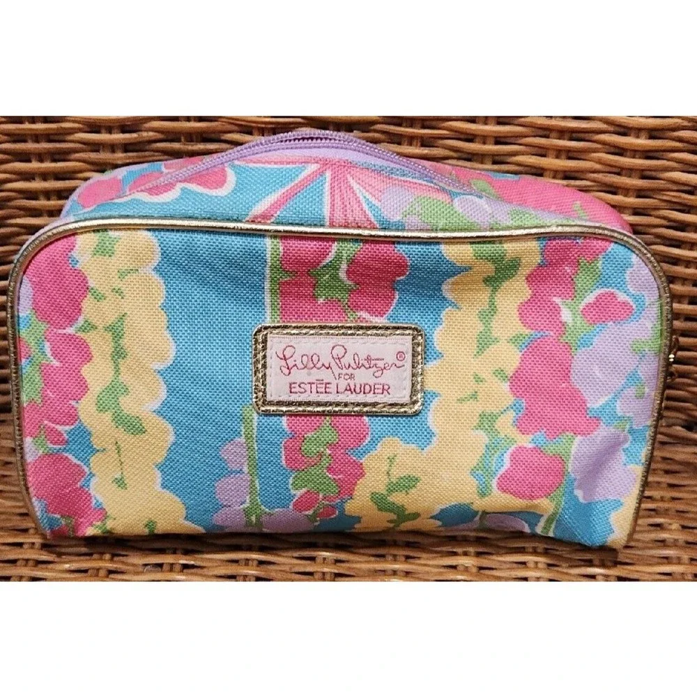 DESIGNER LILLY PULITZER ESTEE LAUDER SMALL COSMETICS BAG ZIPPERED BRIGHT FLORAL